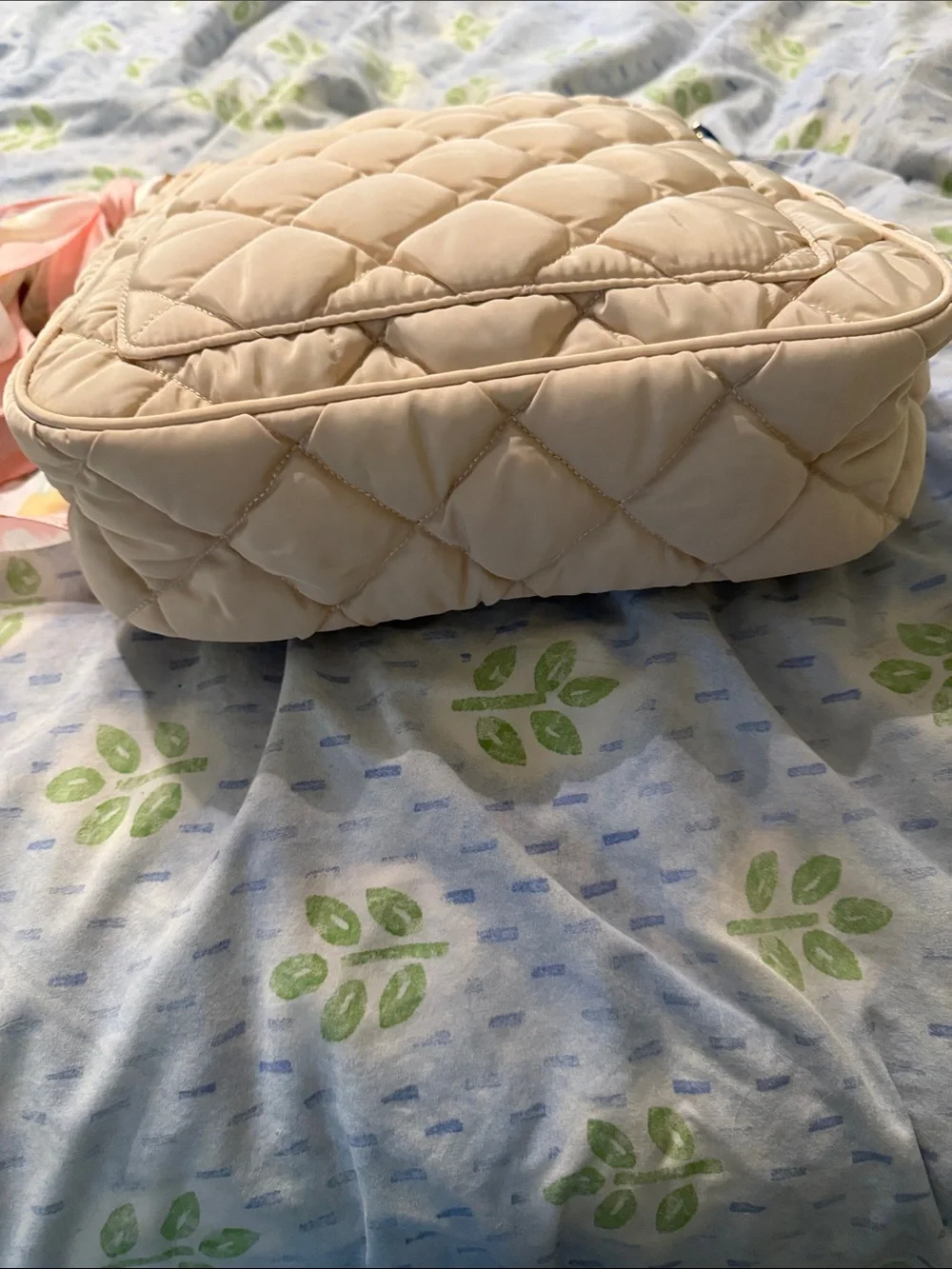 Urbane Quilted Shoulder Bag in Light Beige with Pastel Scarf